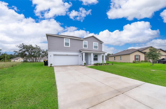 front facade with a garage and a front yard