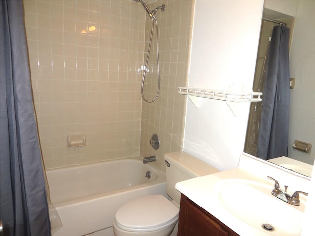 full bathroom with vanity, toilet, and shower / bath combination with curtain