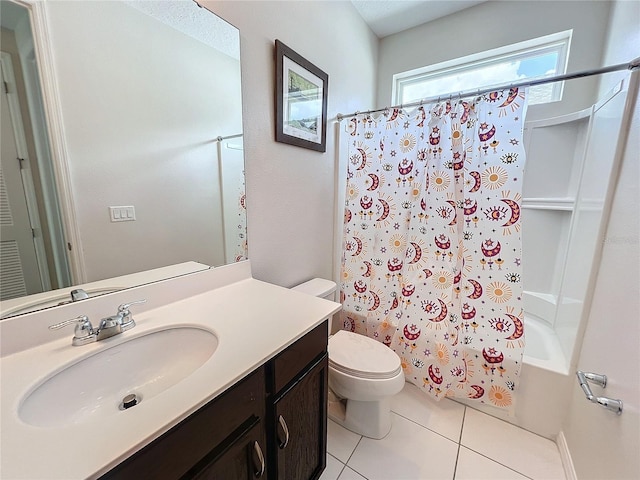 full bathroom featuring tile patterned flooring, toilet, vanity, and shower / bath combo