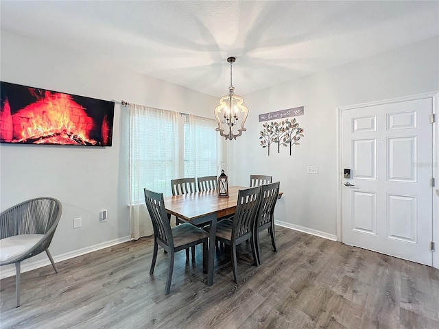 dining room with a chandelier and hardwood / wood-style floors