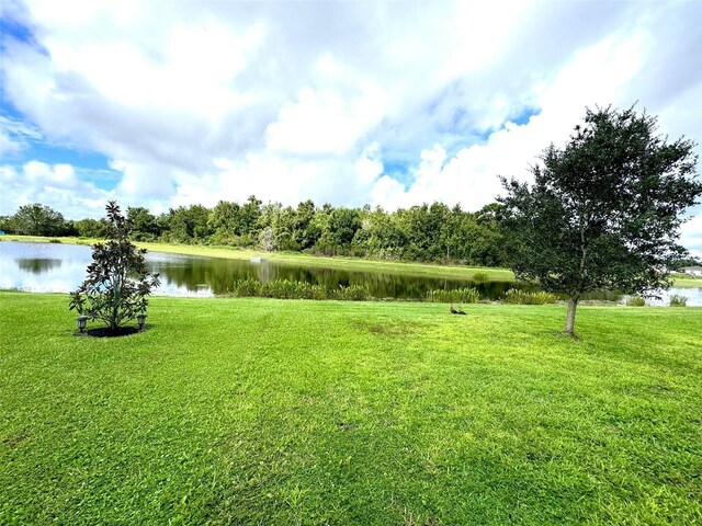 view of yard with a water view