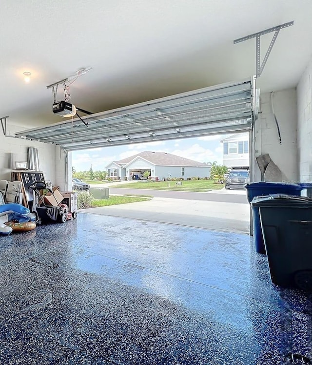 garage with a garage door opener