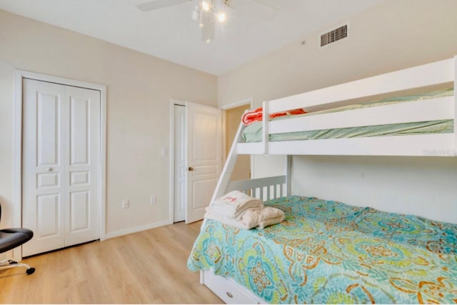 bedroom featuring ceiling fan and hardwood / wood-style flooring