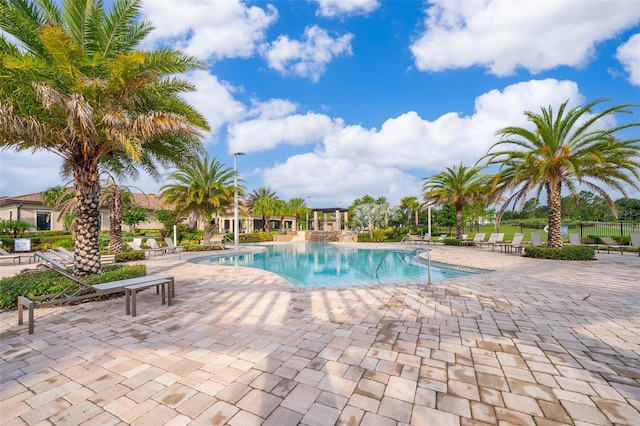 view of pool featuring a patio area