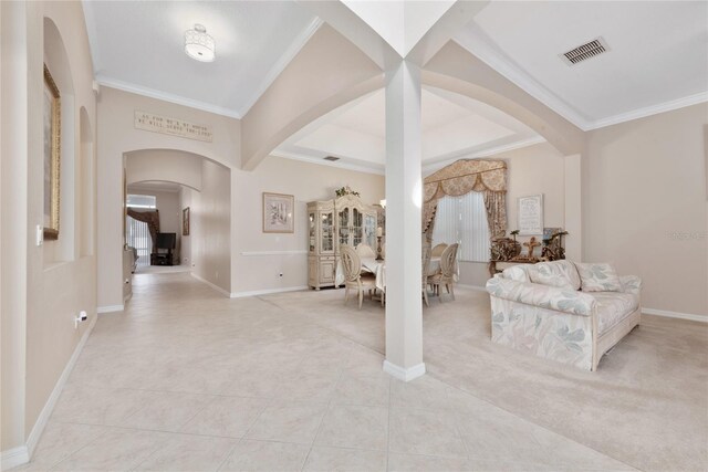 tiled entryway with ornamental molding