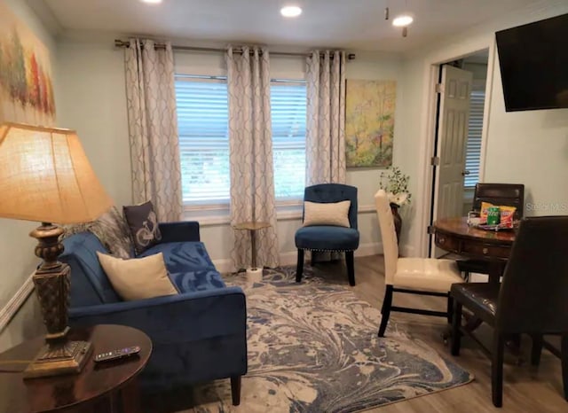 living area featuring hardwood / wood-style flooring