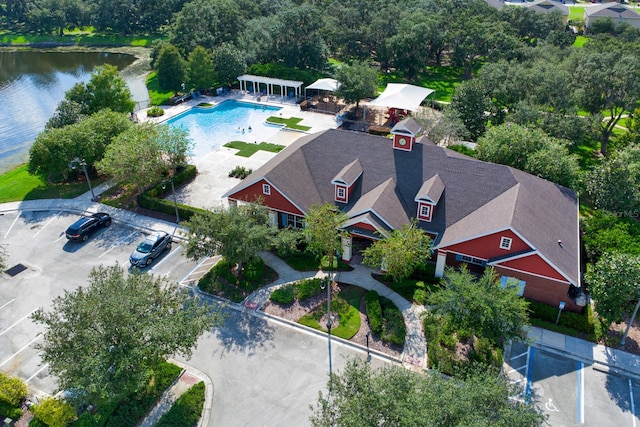 drone / aerial view featuring a water view