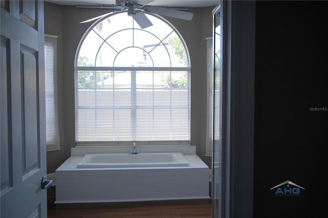 14421 Hatchee Ct, Orlando, FL 32837 - full bath featuring a ceiling fan, wood finished floors, and a garden tub