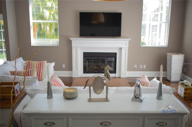 14421 Hatchee Ct, Orlando, FL 32837 - interior space with baseboards, a glass covered fireplace, and a wealth of natural light