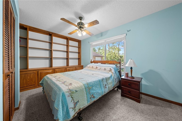 1775 Sundance Dr, Saint Cloud, FL 34771 - carpeted bedroom with a textured ceiling, baseboards, and ceiling fan