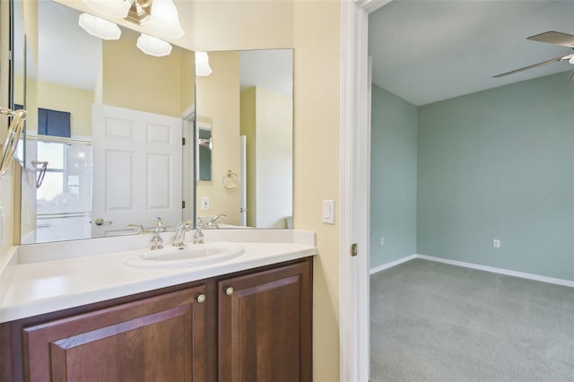 bathroom with vanity and ceiling fan