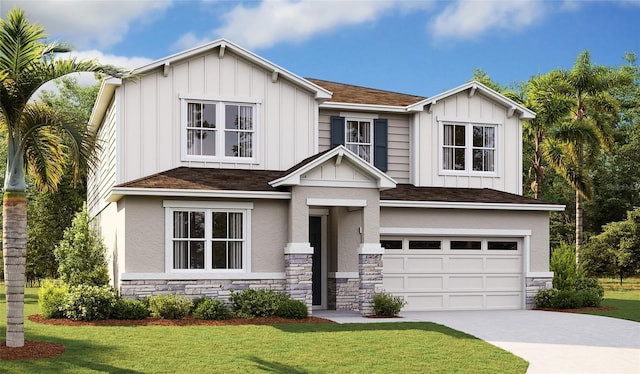 view of front of property featuring a garage and a front lawn