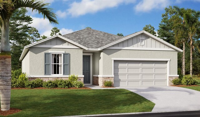 view of front of house featuring a garage and a front lawn