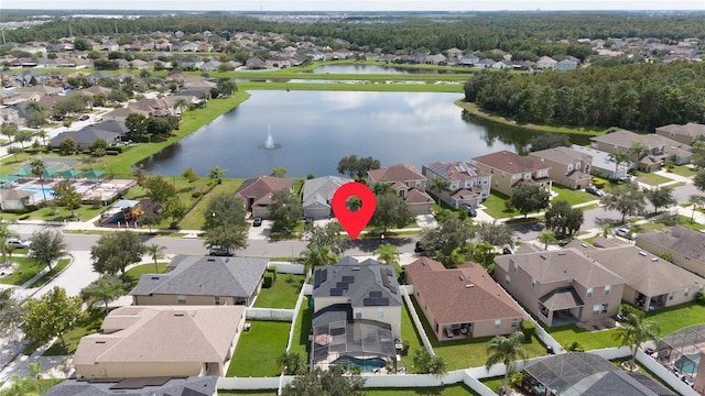 aerial view featuring a water view