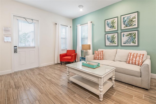 living room featuring light wood-type flooring