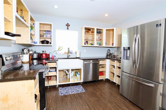 kitchen with dark hardwood / wood-style flooring and stainless steel appliances