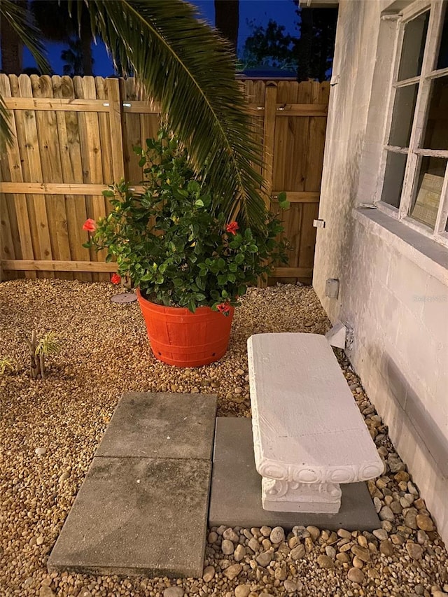 view of patio at night