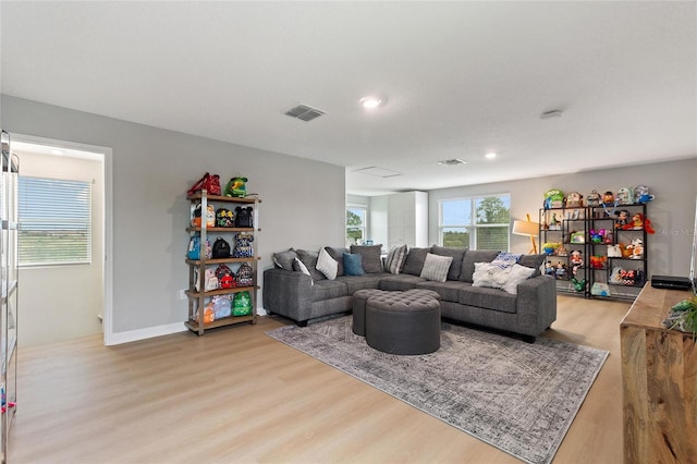 living room with light hardwood / wood-style flooring