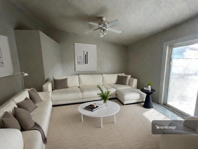 living room with ceiling fan