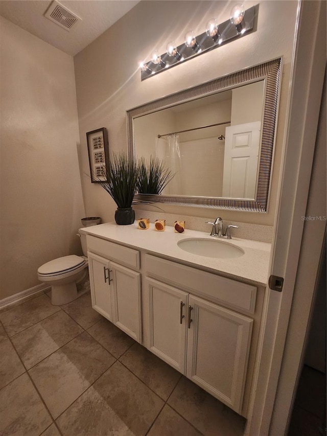 bathroom featuring vanity, toilet, and tile patterned floors