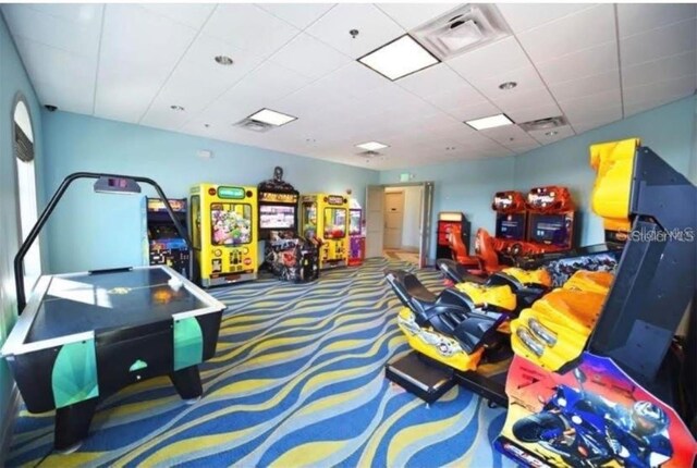 game room with carpet flooring