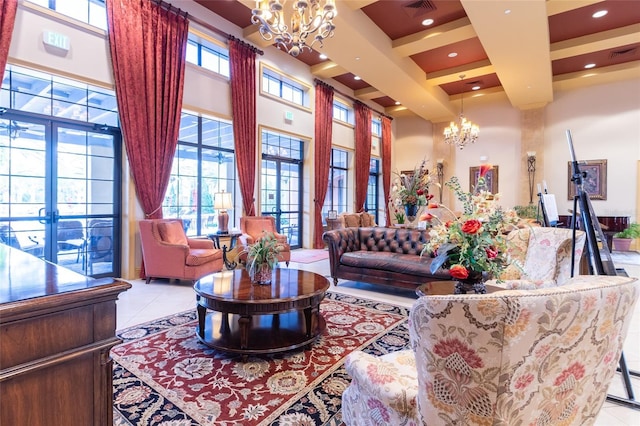 205 Bell Tower Xing W, Kissimmee, FL 34759 - lobby featuring a towering ceiling, beamed ceiling, and coffered ceiling