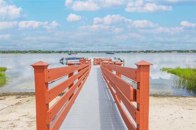 view of dock with a water view