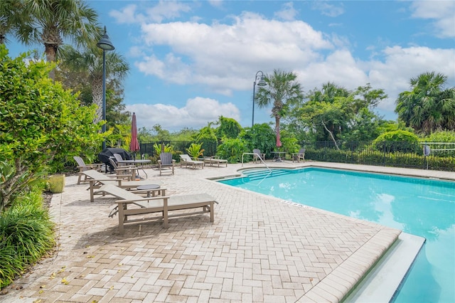 view of pool featuring a patio