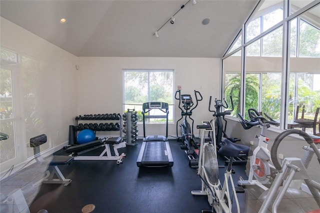 4177 N Orange Blossom Trl Unit 210, Orlando, FL 32804 - gym featuring vaulted ceiling and baseboards