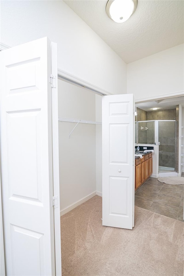 spacious closet with light colored carpet