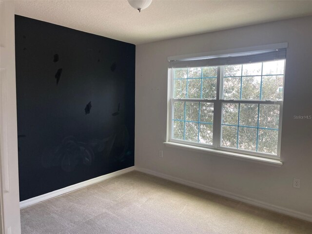 carpeted empty room with a textured ceiling