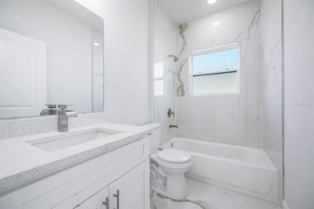 full bathroom featuring toilet, bathing tub / shower combination, and vanity