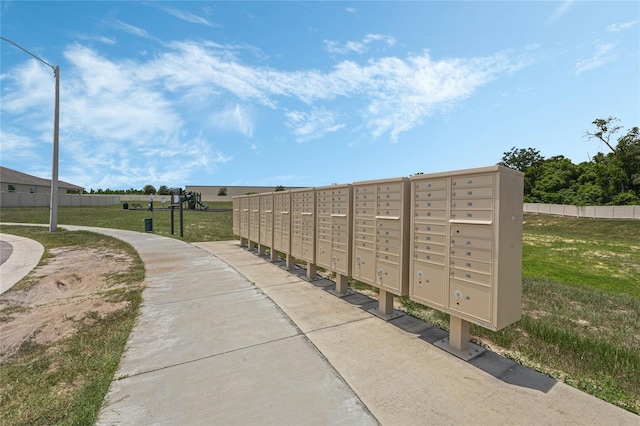 view of community with a yard and a mail area