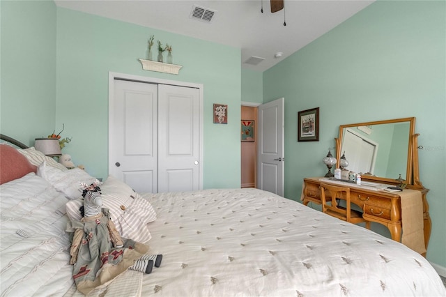 bedroom with a closet and ceiling fan