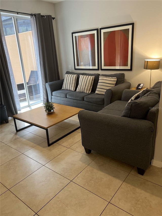 living room featuring light tile patterned floors