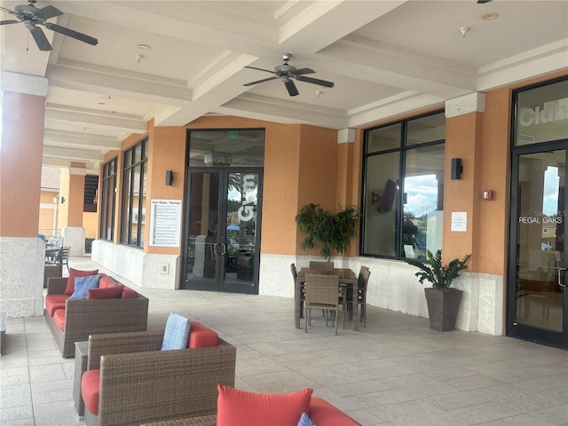 view of patio featuring ceiling fan and an outdoor hangout area