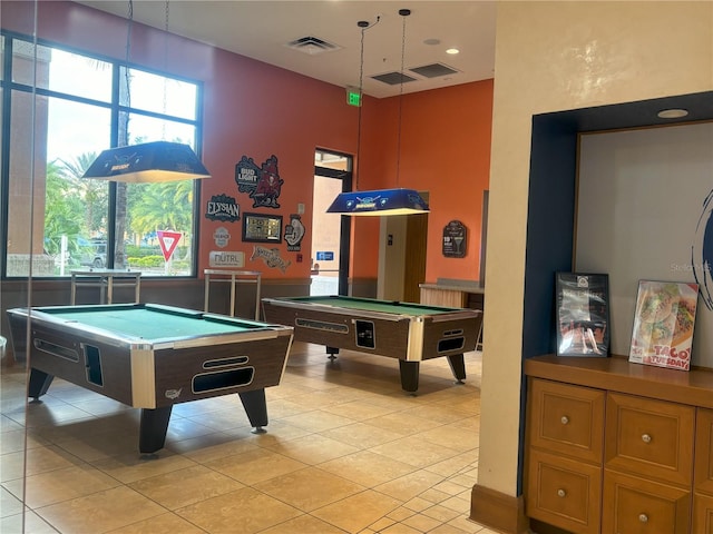 rec room featuring pool table and light tile patterned floors