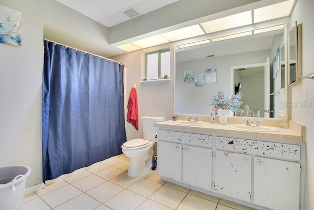 bathroom featuring tile patterned flooring, vanity, and toilet