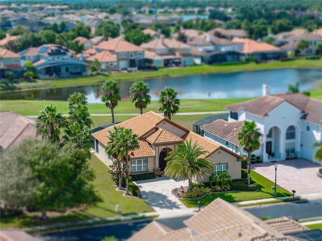 aerial view with a water view