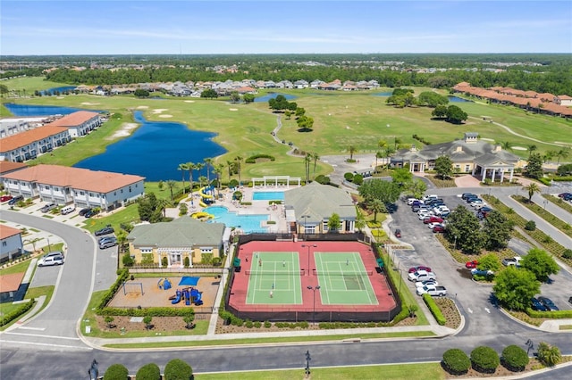 aerial view with a water view