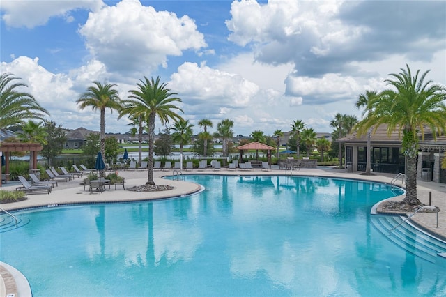 view of swimming pool featuring a patio