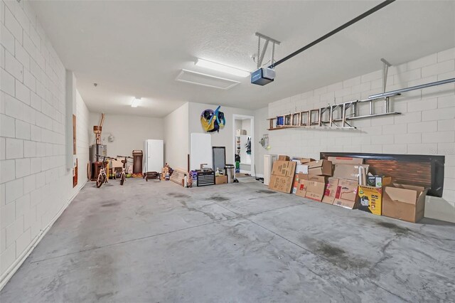 garage with a garage door opener and gas water heater