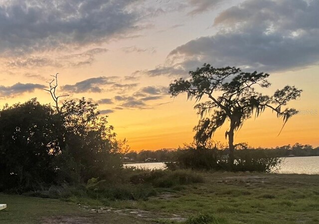 nature at dusk featuring a water view