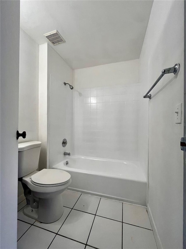 full bath with tile patterned floors, visible vents, shower / bathing tub combination, and toilet
