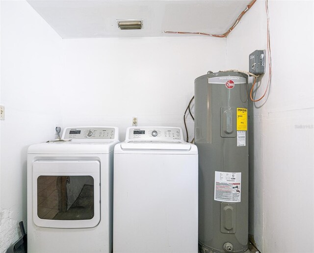 laundry area with water heater and independent washer and dryer