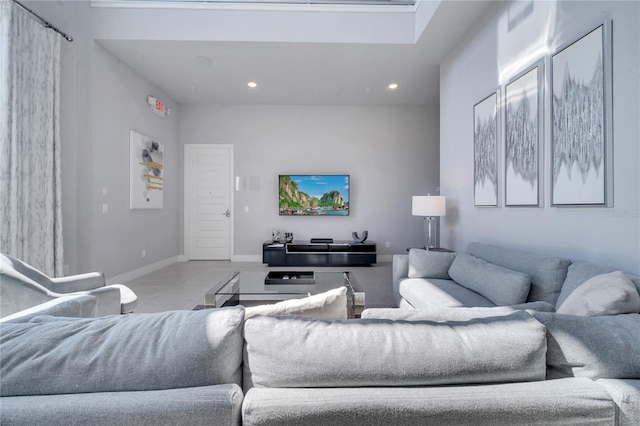 living room featuring light tile patterned floors