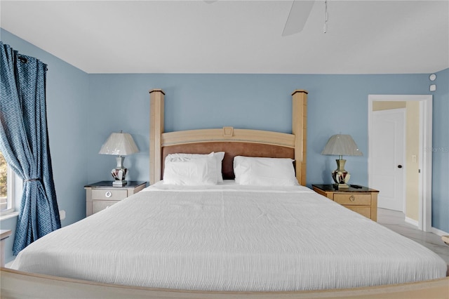 bedroom featuring ceiling fan