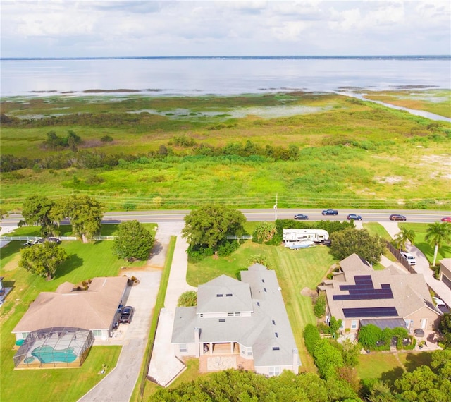 aerial view with a water view