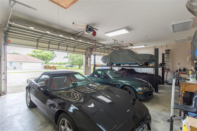 garage with a garage door opener