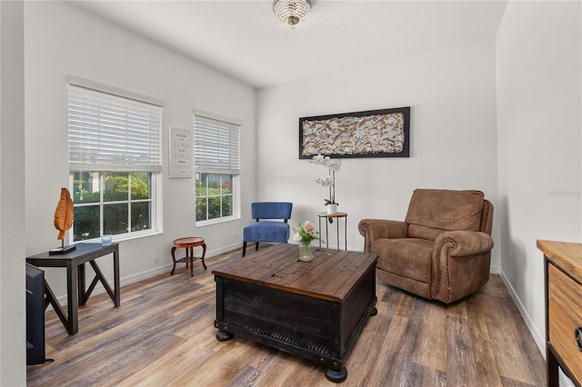 living area featuring hardwood / wood-style flooring